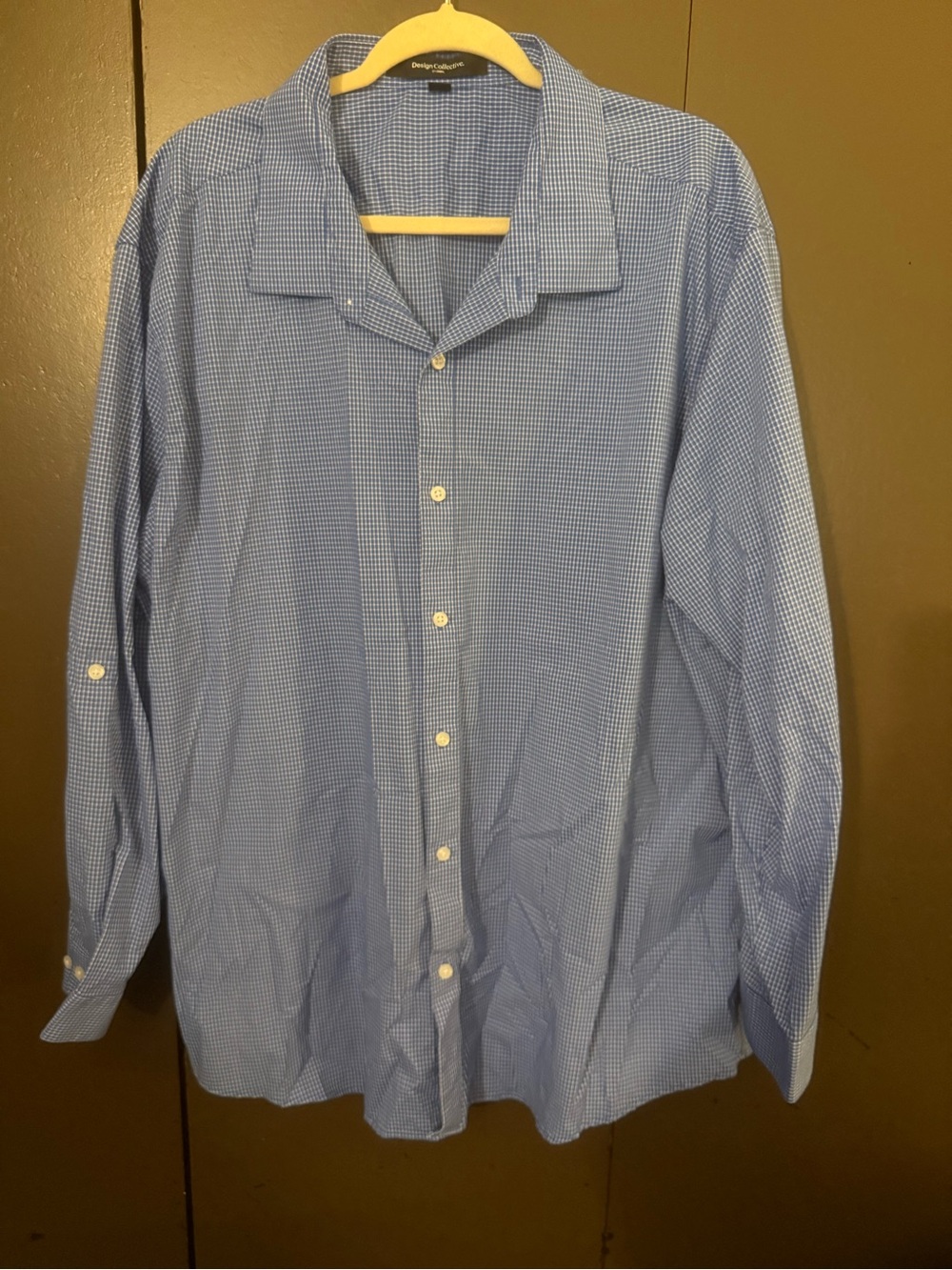 Men's Light Blue Micro-Check Long-Sleeve Button-Down Shirt